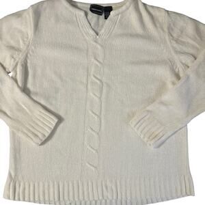 Bobbie Brooks Pullover Faux Cardigan Sweater White Medium 10/12